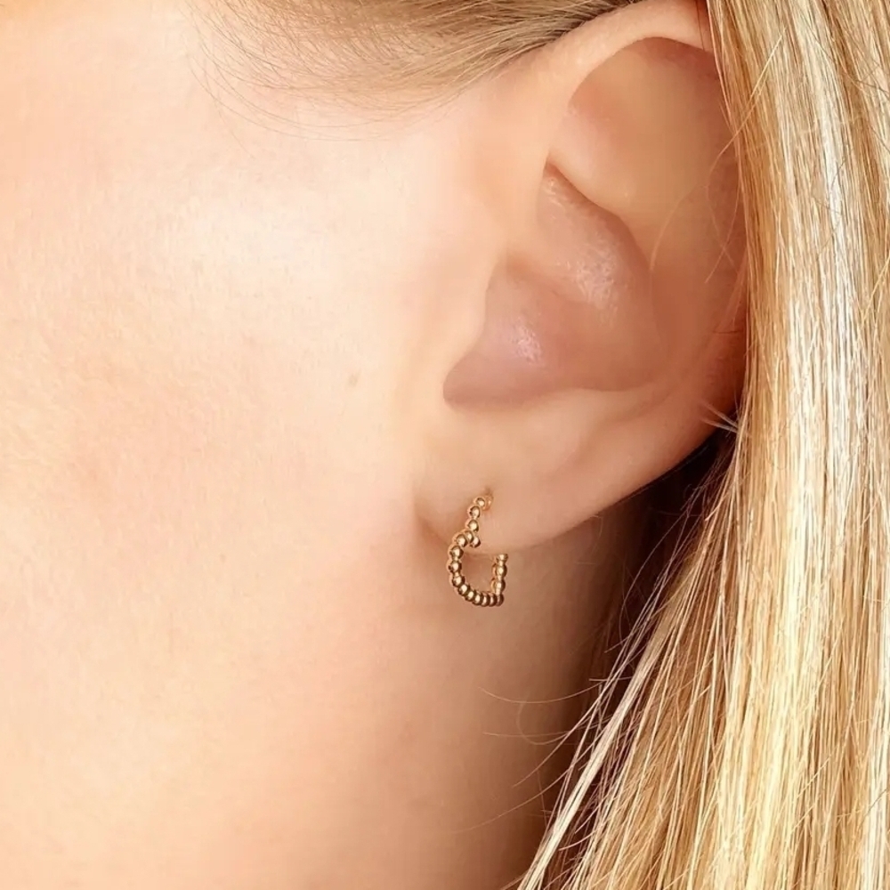 Elegant Gold Beaded Hoop Earrings - Picture 2 of 3